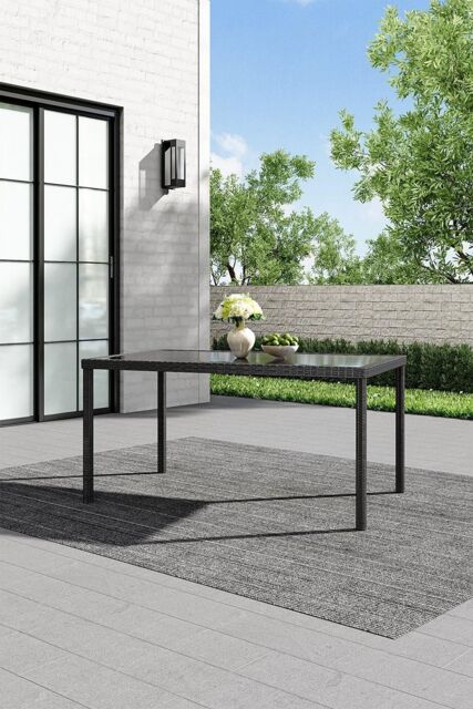 Garden Sanctuary 150cm W x 90cm D Wicker Tempered Glass Garden Dining Table in Black - Size: 150 cm W x 90 cm D - image 1