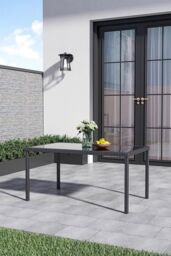 Garden Sanctuary 150cm W x 90cm D Wicker Tempered Glass Garden Dining Table in Black - Size: 150 cm W x 90 cm D - thumbnail 2