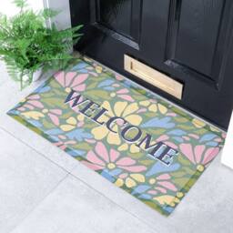 Artsy Mats Welcome Pastel Flowers Doormat - Size: 60 cm x 90 cm - thumbnail 1
