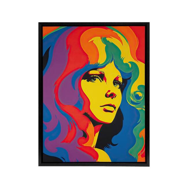 "Artery8 1960s Psychedelic Rainbow Woman Portrait Framed Canvas Wall Art Print - Size: W12"" x H16""" - image 1