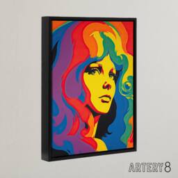 "Artery8 1960s Psychedelic Rainbow Woman Portrait Framed Canvas Wall Art Print - Size: W12"" x H16""" - thumbnail 2
