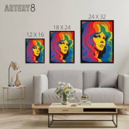 "Artery8 1960s Psychedelic Rainbow Woman Portrait Framed Canvas Wall Art Print - Size: W12"" x H16""" - thumbnail 4