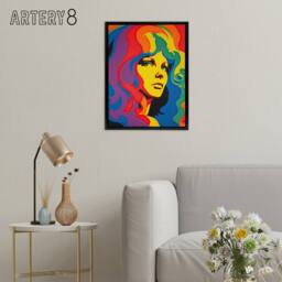 "Artery8 1960s Psychedelic Rainbow Woman Portrait Framed Canvas Wall Art Print - Size: W12"" x H16""" - thumbnail 3