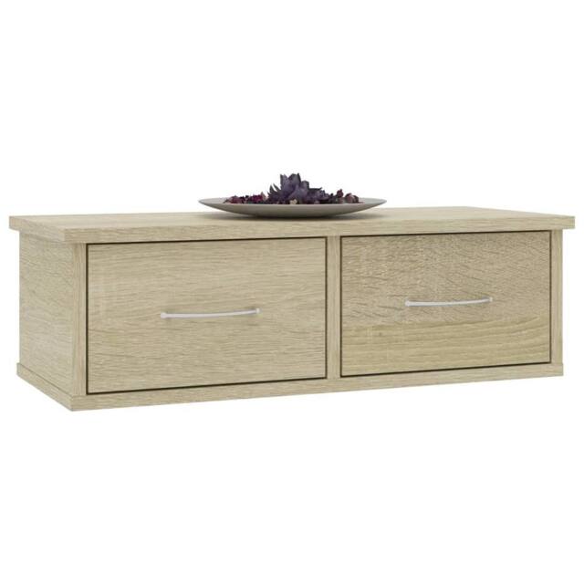 Berkfield Home Decorative Wall-mounted Drawer Shelf Sonoma Oak 60x26x18.5 cm Eng in Light Tan - image 1