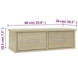 Berkfield Home Decorative Wall-mounted Drawer Shelf Sonoma Oak 60x26x18.5 cm Eng in Light Tan - thumbnail 7