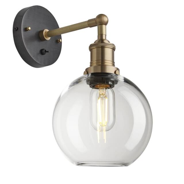 Industville Brooklyn Glass Globe Wall Light - 7 Inch - Clear in Metallic Gold - Size: Medium