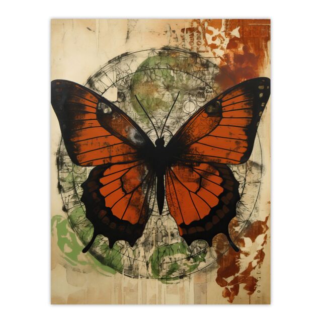 "Artery8 Vintage Monarch Butterfly Botanical Earthy Grunge Aesthetic Large Wall Art Poster Print Thick Paper 18X24 Inch - Size: W18"" x H24""" - image 1