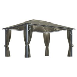 Berkfield Home Gazebo with Curtain&LED String Lights 4x3 m Taupe Aluminium in Beige - thumbnail 2