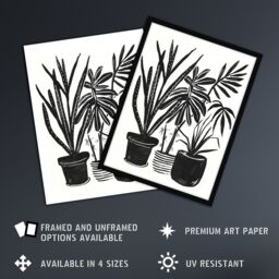 Artery8 Plant Lover Houseplant Pots Black Watercolour Framed Art Print - Size: A4 - thumbnail 2