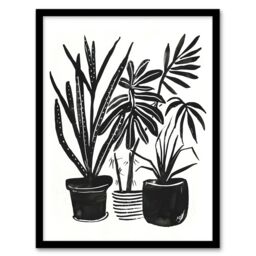 Artery8 Plant Lover Houseplant Pots Black Watercolour Framed Art Print - Size: A4 - thumbnail 1