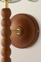 ValueLights Bobbins Walnut Bobble Wall Light & Linen Trim Lamp Shade in Pale Green - thumbnail 5