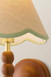 ValueLights Bobbins Walnut Bobble Wall Light & Linen Trim Lamp Shade in Pale Green - thumbnail 4