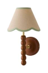ValueLights Bobbins Walnut Bobble Wall Light & Linen Trim Lamp Shade in Pale Green - thumbnail 6