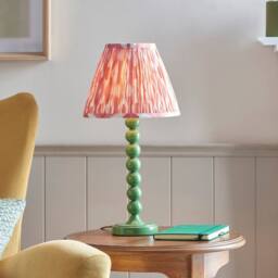 Netlighting Higgledy Gloss Green Table Lamp Pink Fabric Ikat Shade 25cm E14 - thumbnail 2