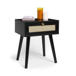 Spinningfield Rattan Effect Fronted Bedside Table 1 Drawer in Black - thumbnail 1