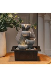 Living and Home Resin Feature Tabletop Water Fountain with LED Light in Grey - thumbnail 2