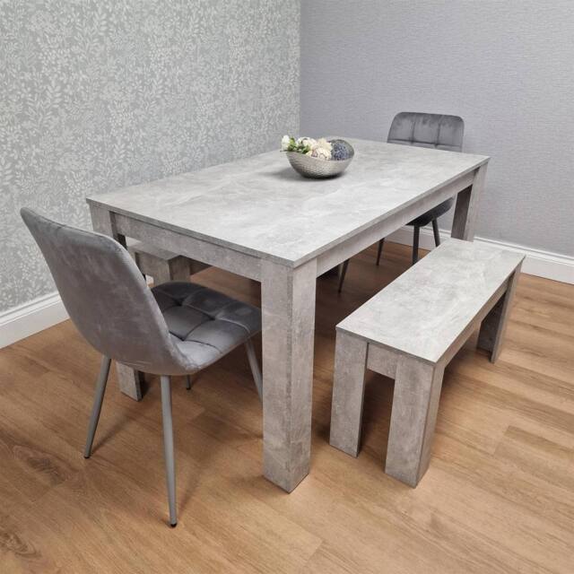 KOSY KOALA Wooden Grey Dining Table Set with 2 Grey Chairs & 2 Benches Modern Dining Furniture Set - image 1