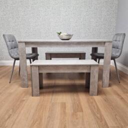 KOSY KOALA Wooden Grey Dining Table Set with 2 Grey Chairs & 2 Benches Modern Dining Furniture Set - thumbnail 4