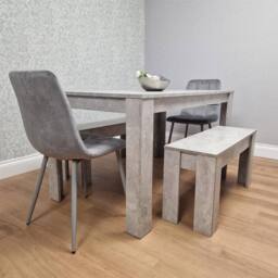 KOSY KOALA Wooden Grey Dining Table Set with 2 Grey Chairs & 2 Benches Modern Dining Furniture Set - thumbnail 2