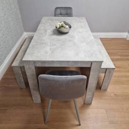 KOSY KOALA Wooden Grey Dining Table Set with 2 Grey Chairs & 2 Benches Modern Dining Furniture Set - thumbnail 5