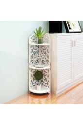 Living and Home 3 Tiers Corner Storage Rack Cabinet Shelf Storage for Bedroom Bathroom in White - thumbnail 5