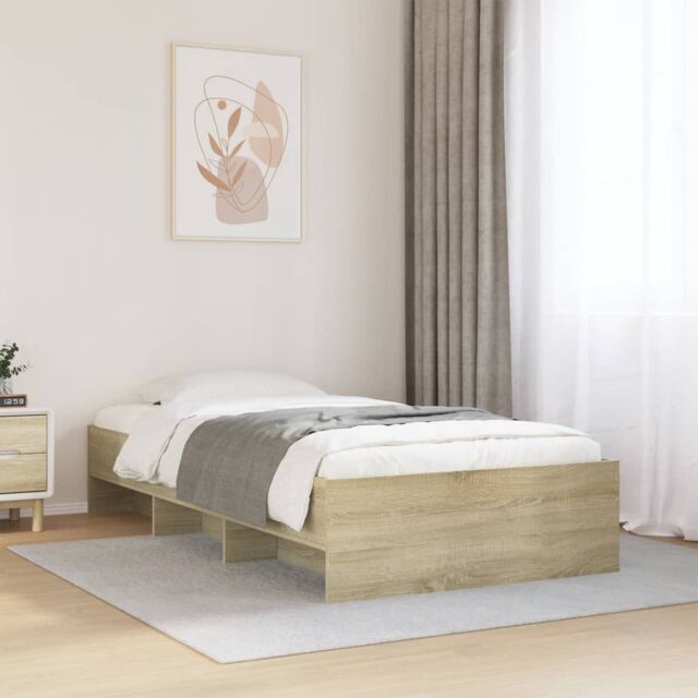 Berkfield Home Bed Frame without Mattress Sonoma Oak 90x190 cm Single Engineered Wood in Brown - image 1