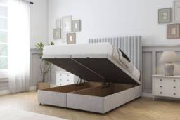 "Sloomy Manhattan Plush Ottoman Bed Base-54"" Floor Standing Headboard in Silver - Size: Double" - thumbnail 2