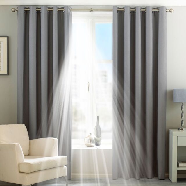 Essentials Twilight Thermal Blackout Eyelet Curtains in Silver - Size: 168 cm width x 137 cm drop - image 1