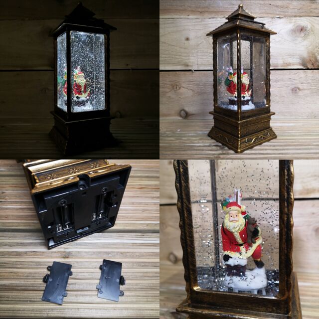 Samuel Alexander 27cm Dual Powered Light up Antique Lantern Christmas Water Spinner with Santa Scene in Gold - image 1