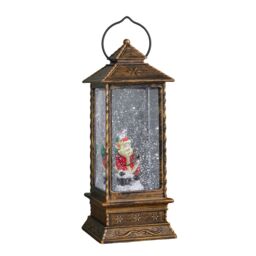 Samuel Alexander 27cm Dual Powered Light up Antique Lantern Christmas Water Spinner with Santa Scene in Gold - thumbnail 8