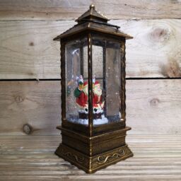 Samuel Alexander 27cm Dual Powered Light up Antique Lantern Christmas Water Spinner with Santa Scene in Gold - thumbnail 5