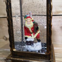 Samuel Alexander 27cm Dual Powered Light up Antique Lantern Christmas Water Spinner with Santa Scene in Gold - thumbnail 4