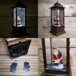 Samuel Alexander 27cm Dual Powered Light up Antique Lantern Christmas Water Spinner with Santa Scene in Gold - thumbnail 1