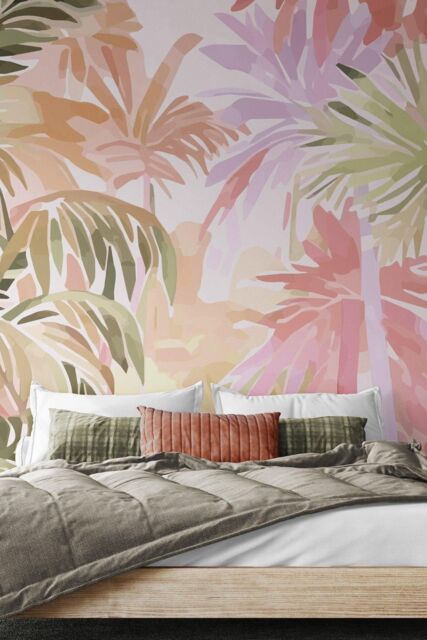 Origin Murals Pretty Palms Matt Smooth Paste the Wall Mural in Pink - Size: W350 cm x H280 cm - image 1