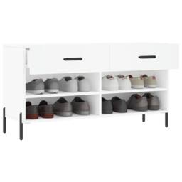 Berkfield Home Shoe Bench White 102x35x55 cm Engineered Wood - Size: 102 x 35 x 55 cm - thumbnail 4