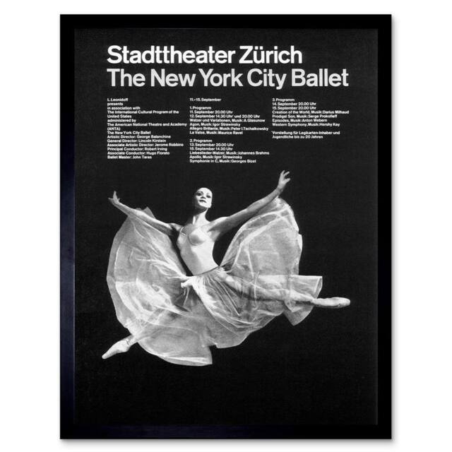"Artery8 Cultural New York Ballet Zurich Switzerland Dance Framed Art Print in Black - Size: W12"" x H16""" - image 1