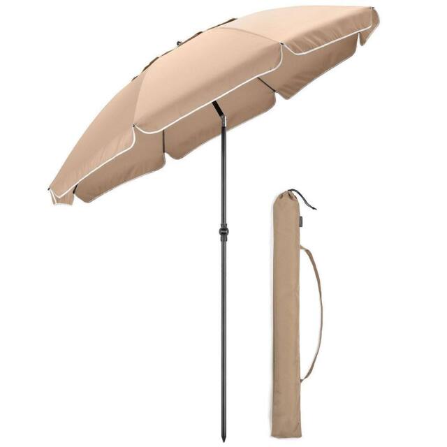 Christow Portable Beach Parasol Tilting Garden Sunshade Umbrella UV Resistant 2m in Brown - image 1