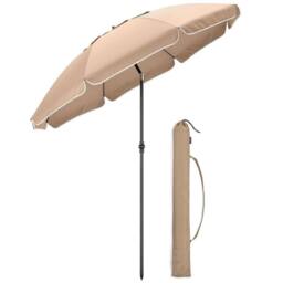 Christow Portable Beach Parasol Tilting Garden Sunshade Umbrella UV Resistant 2m in Brown