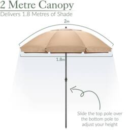 Christow 2m Portable Beach Parasol Tilting Garden Sunshade Umbrella UV Resistant in Taupe - thumbnail 3