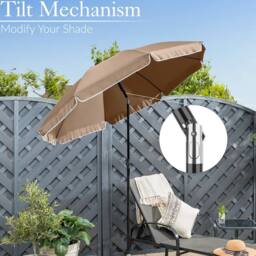 Christow 2m Portable Beach Parasol Tilting Garden Sunshade Umbrella UV Resistant in Taupe - thumbnail 5