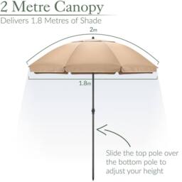 Christow Portable Beach Parasol Tilting Garden Sunshade Umbrella UV Resistant 2m in Brown - thumbnail 3