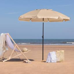 Christow 2m Portable Beach Parasol Tilting Garden Sunshade Umbrella UV Resistant in Taupe - thumbnail 2