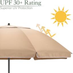 Christow 2m Portable Beach Parasol Tilting Garden Sunshade Umbrella UV Resistant in Taupe - thumbnail 4
