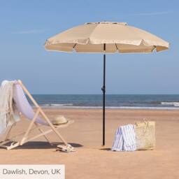 Christow Portable Beach Parasol Tilting Garden Sunshade Umbrella UV Resistant 2m in Brown - thumbnail 2