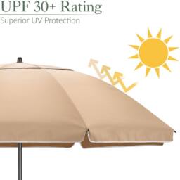 Christow Portable Beach Parasol Tilting Garden Sunshade Umbrella UV Resistant 2m in Brown - thumbnail 4