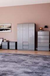Home Discount Vida Designs Glinton 4Pc Bedroom Set(2Dr Bedsidex2, 5Dr Chest, Wardrobe) in Grey