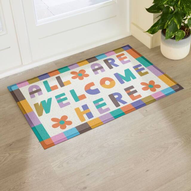 Artsy Mats Elizabeth Olwen All Are Welcome Here Indoor/Outdoor Doormat (90x60cm) in Cream - Size: 60 x 90 cm - image 1