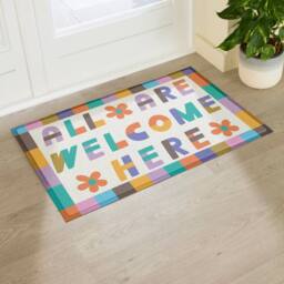 Artsy Mats Elizabeth Olwen All Are Welcome Here Indoor/Outdoor Doormat (90x60cm) in Cream - Size: 60 x 90 cm