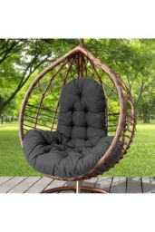 Living and Home Outdoor T-Shaped Egg Chair Cushion Hanging Swing Chair Pad, Black - thumbnail 2