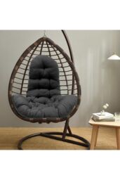 Living and Home Outdoor T-Shaped Egg Chair Cushion Hanging Swing Chair Pad, Black - thumbnail 3